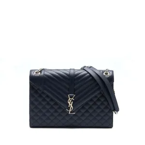 Saint Laurent Envelop Shoulder Bag Calfskin Navy SHW