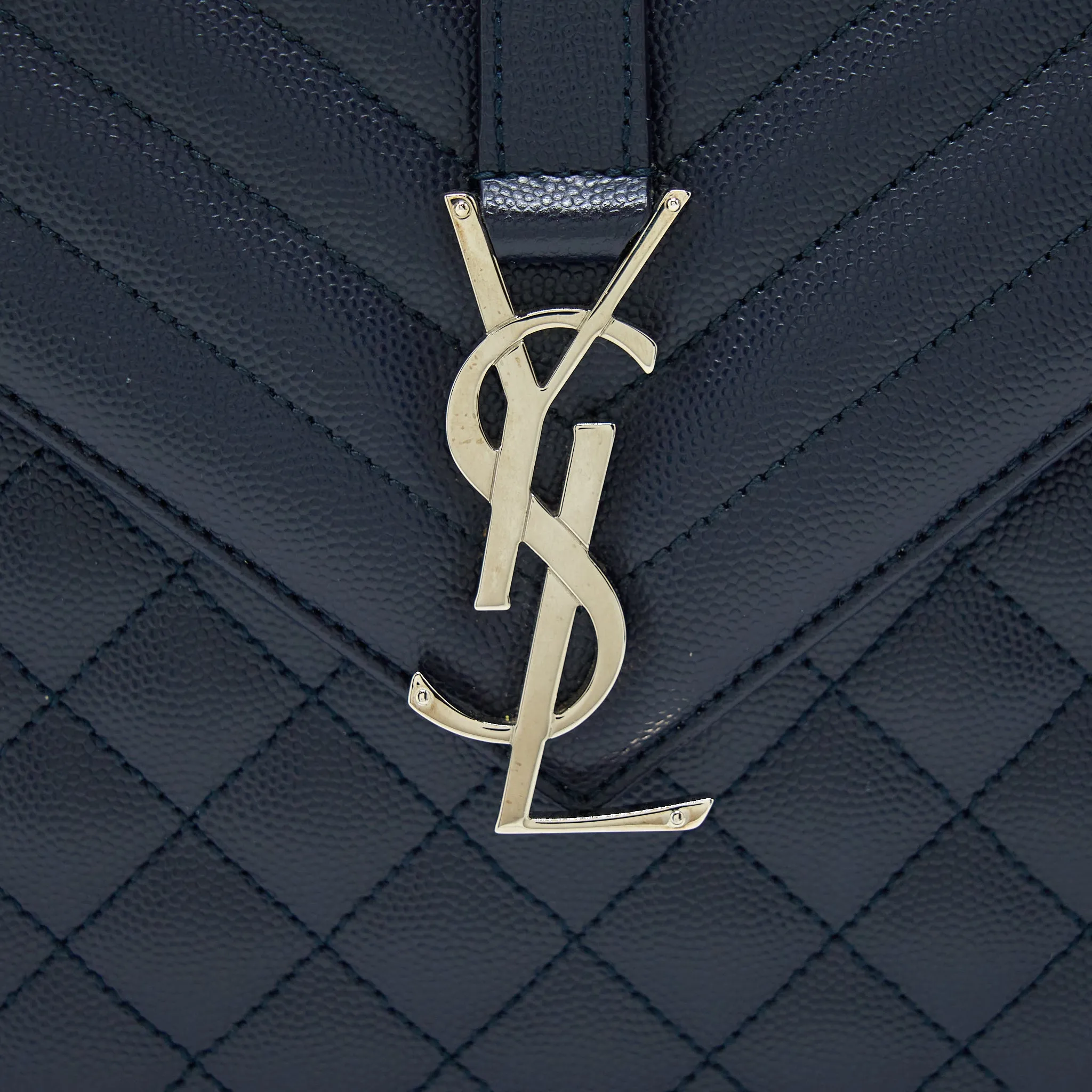 Saint Laurent Envelop Shoulder Bag Calfskin Navy SHW