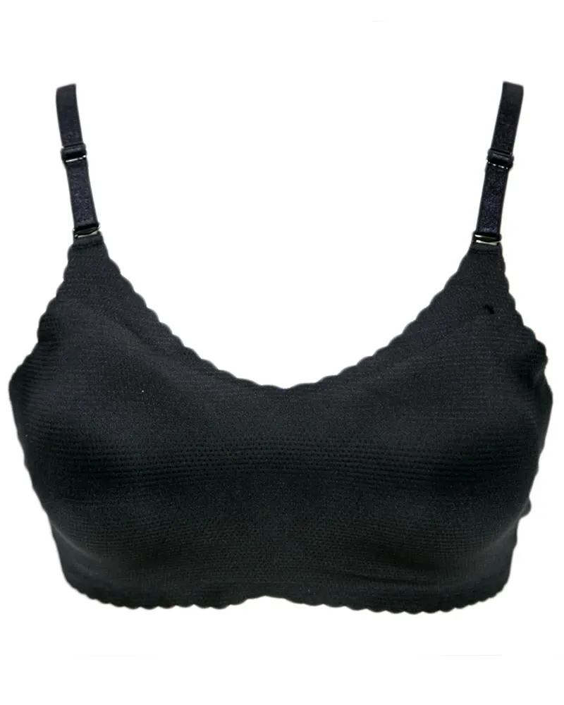 Self Design Cotton Single Padded Bra - Black