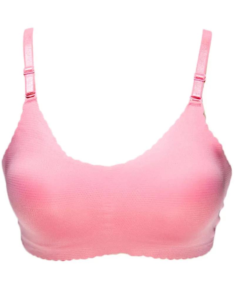 Self Design Cotton Single Padded Bra - Pink