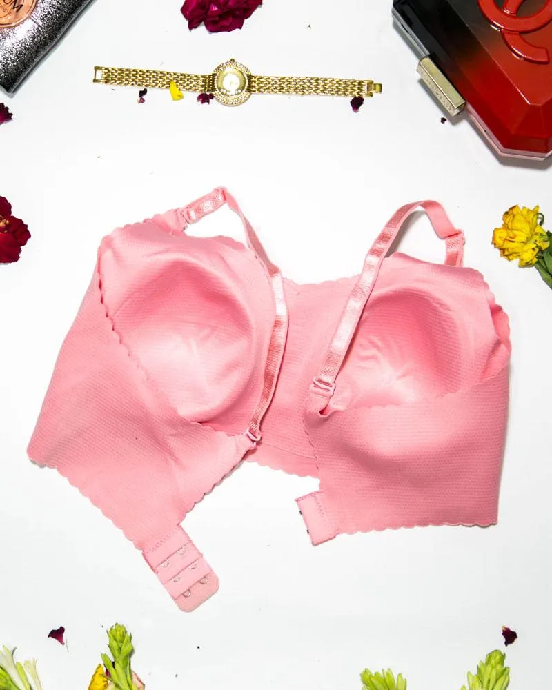 Self Design Cotton Single Padded Bra - Pink