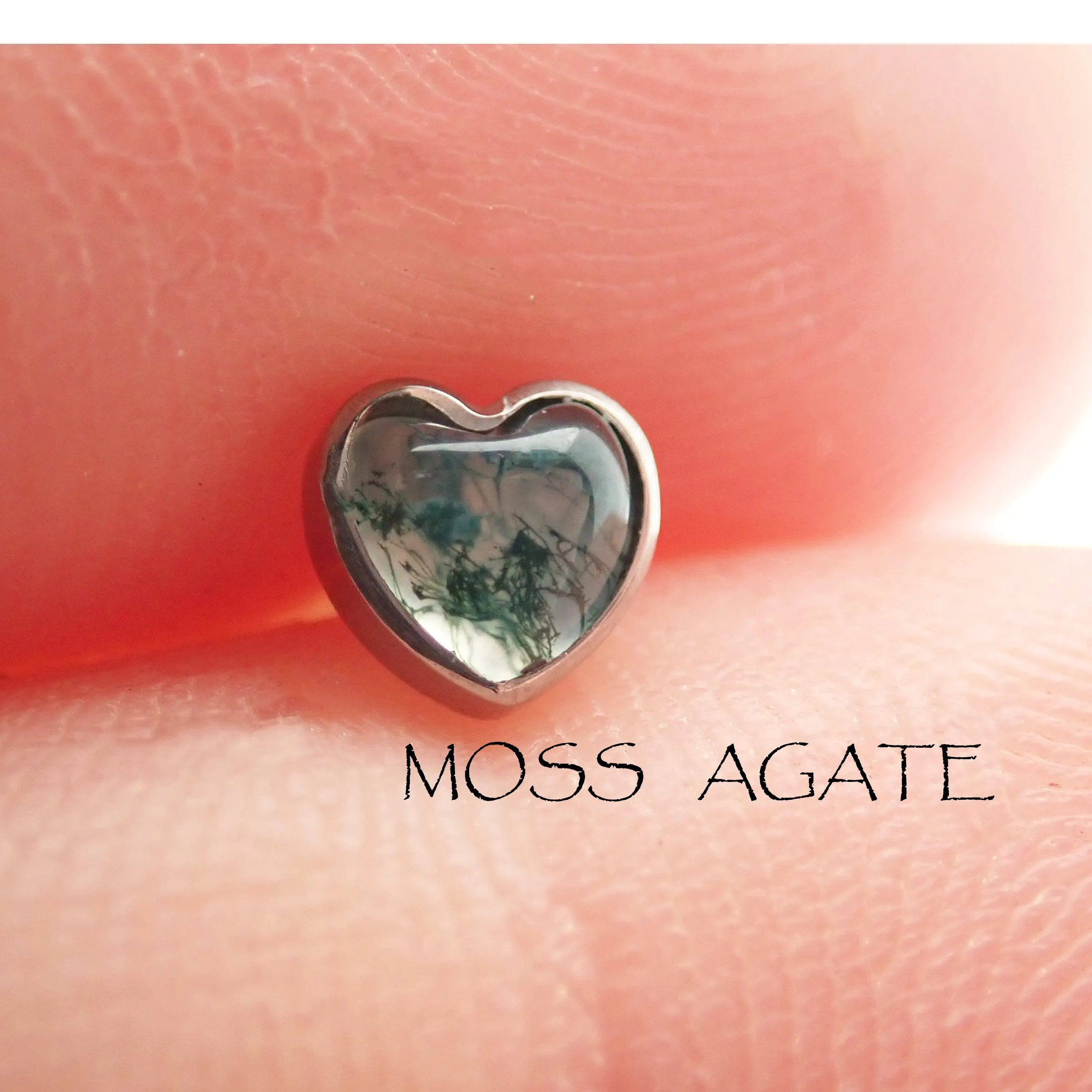 Semi-Precious Moss Agate Heart Titanium Flatback Piercing