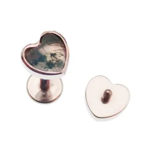 Semi-Precious Moss Agate Heart Titanium Flatback Piercing