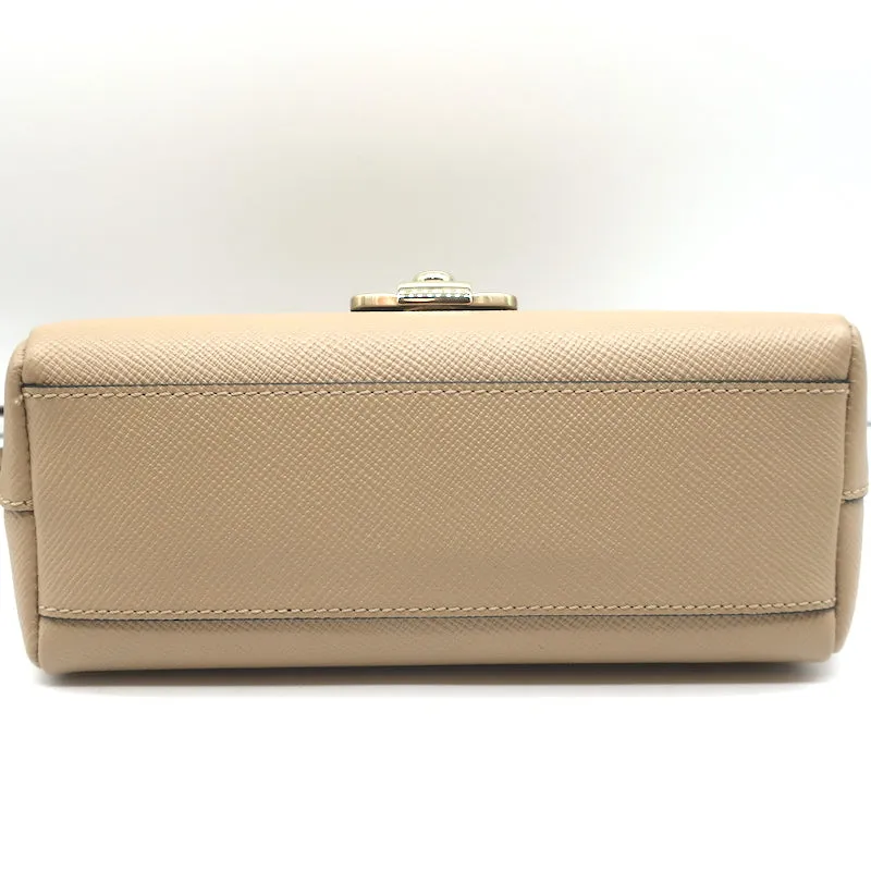 Serapian Chain Strap Crossbody Beige Textured Leather Small Shoulder Bag