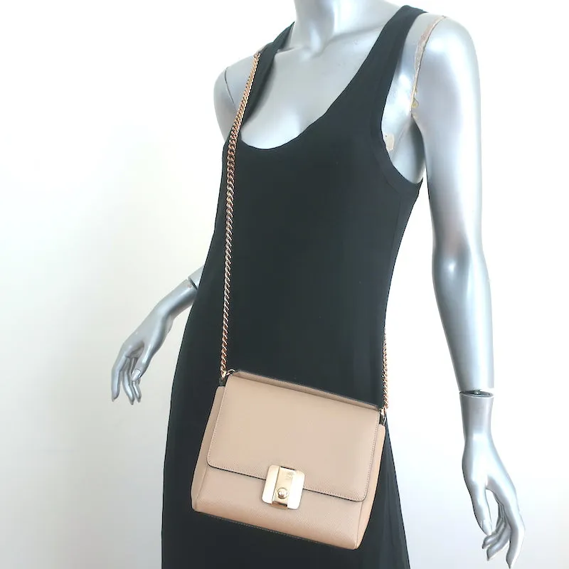 Serapian Chain Strap Crossbody Beige Textured Leather Small Shoulder Bag