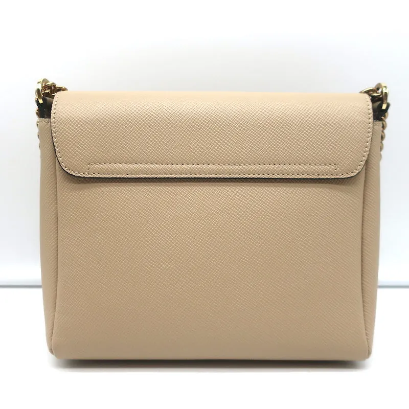 Serapian Chain Strap Crossbody Beige Textured Leather Small Shoulder Bag