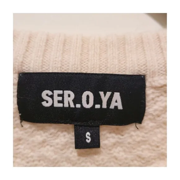 SER.O.YA Forrest Sweater Cream Textured Knit Wool Pullover  S Small