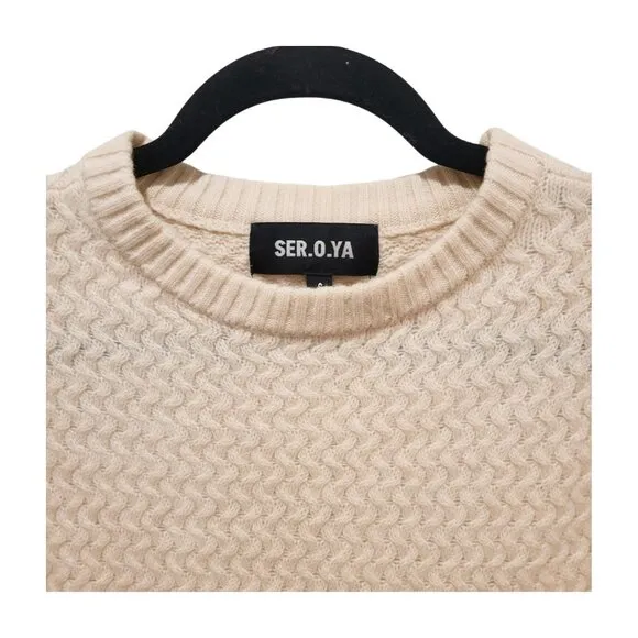 SER.O.YA Forrest Sweater Cream Textured Knit Wool Pullover  S Small