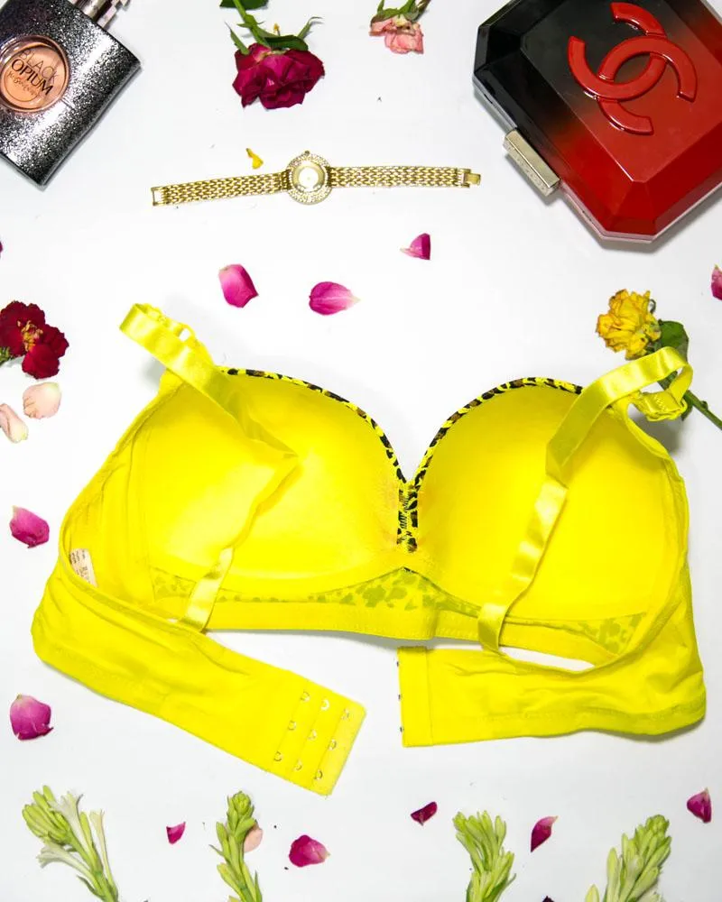 Sexy Cheetah Print Plus Size Bra - Yellow