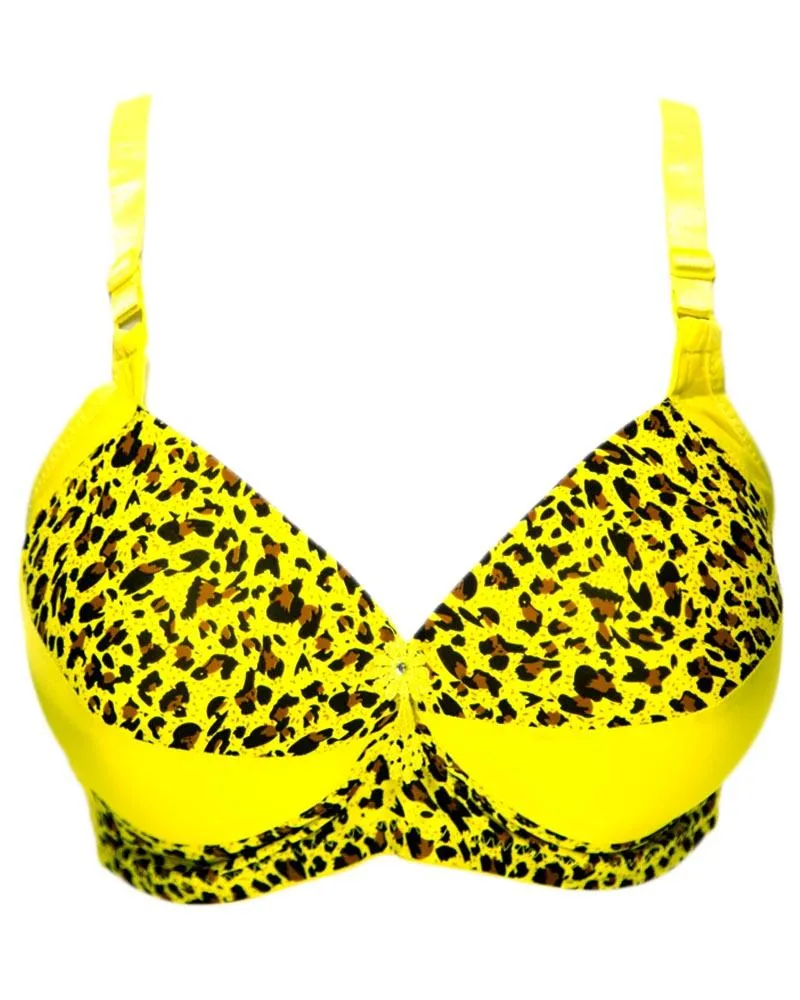 Sexy Cheetah Print Plus Size Bra - Yellow