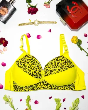 Sexy Cheetah Print Plus Size Bra - Yellow