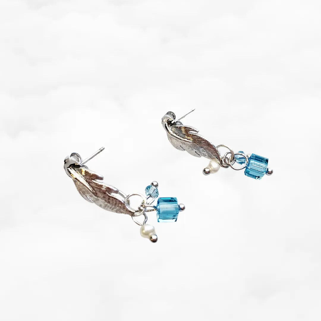 Silver Flower and Crystal Earrings