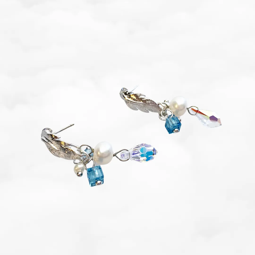 Silver Flower and Crystal Earrings