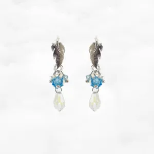 Silver Flower and Crystal Earrings