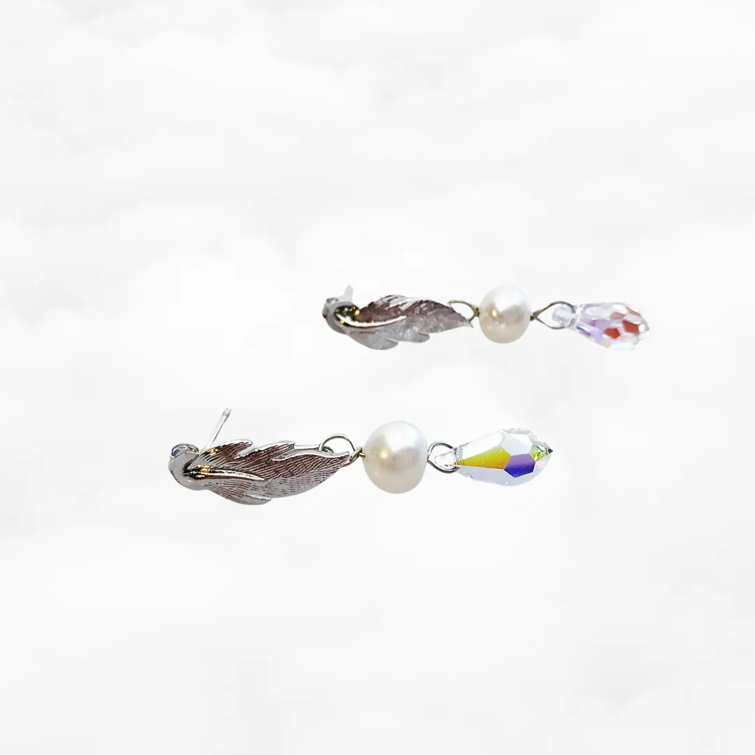 Silver Flower and Crystal Earrings