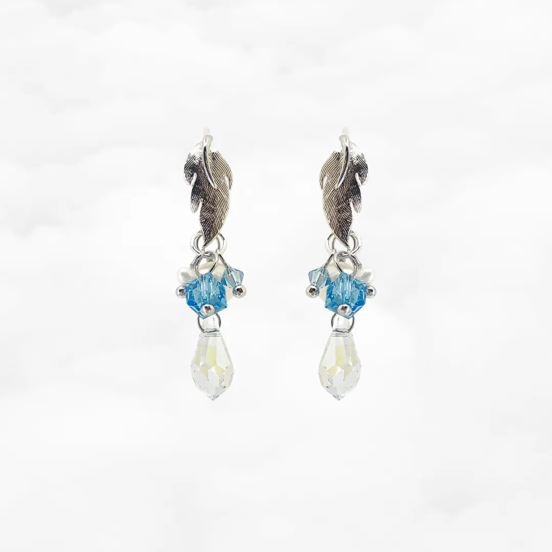 Silver Flower and Crystal Earrings