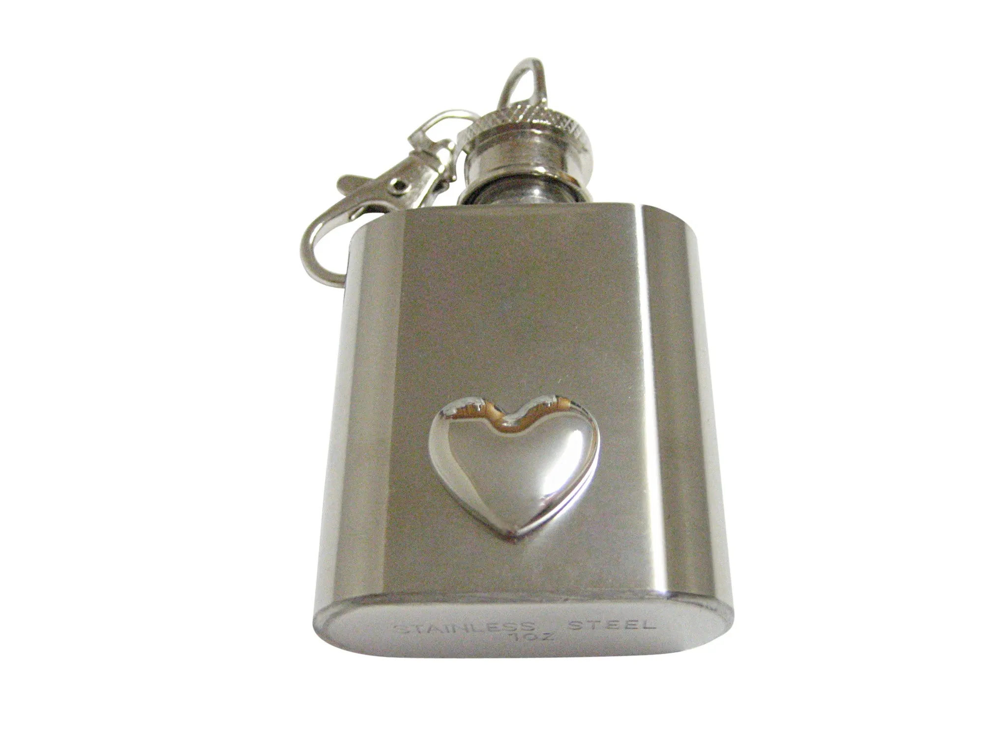 Silver Toned Curved Heart Wedding 1 Oz. Stainless Steel Key Chain Flask