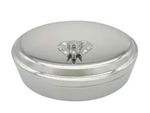 Silver Toned Textured Elephant Head Pendant Oval Trinket Jewelry Box