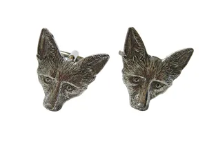 Silver Toned Textured Fox Head Cufflinks