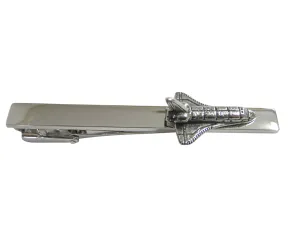 Silver Toned Textured Rocket Space Ship Square Tie Clip