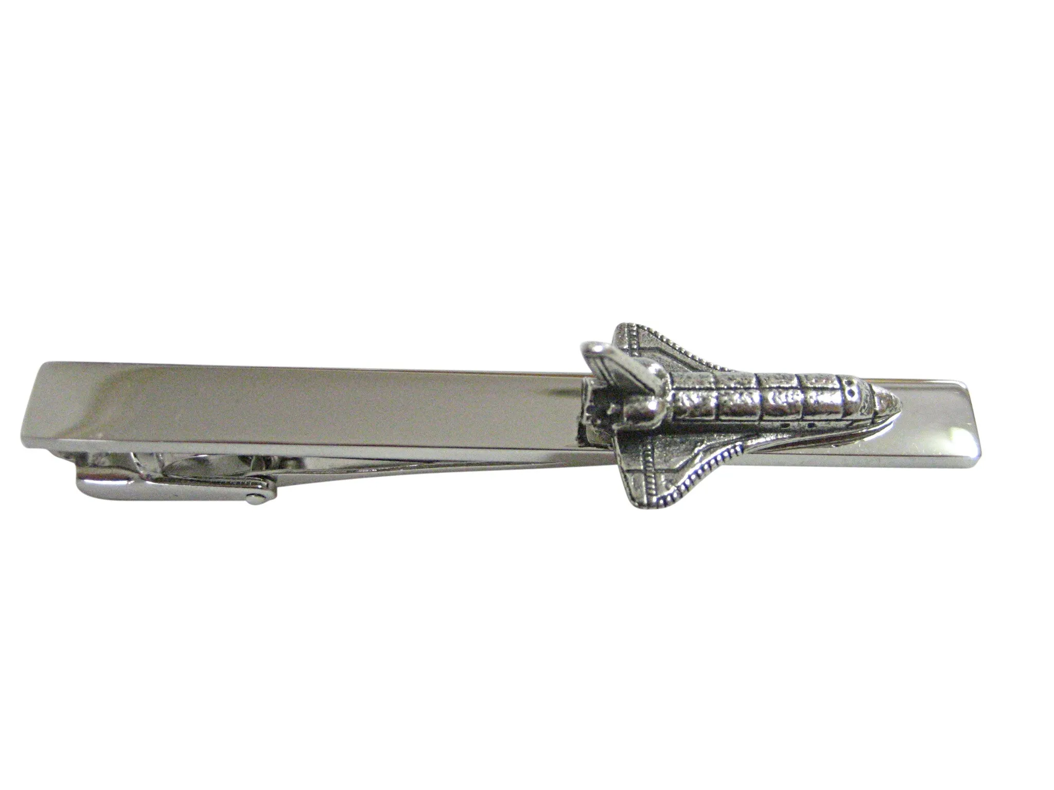 Silver Toned Textured Rocket Space Ship Square Tie Clip