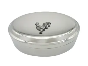 Silver Toned Textured Rooster Chicken Bird Pendant Oval Trinket Jewelry Box