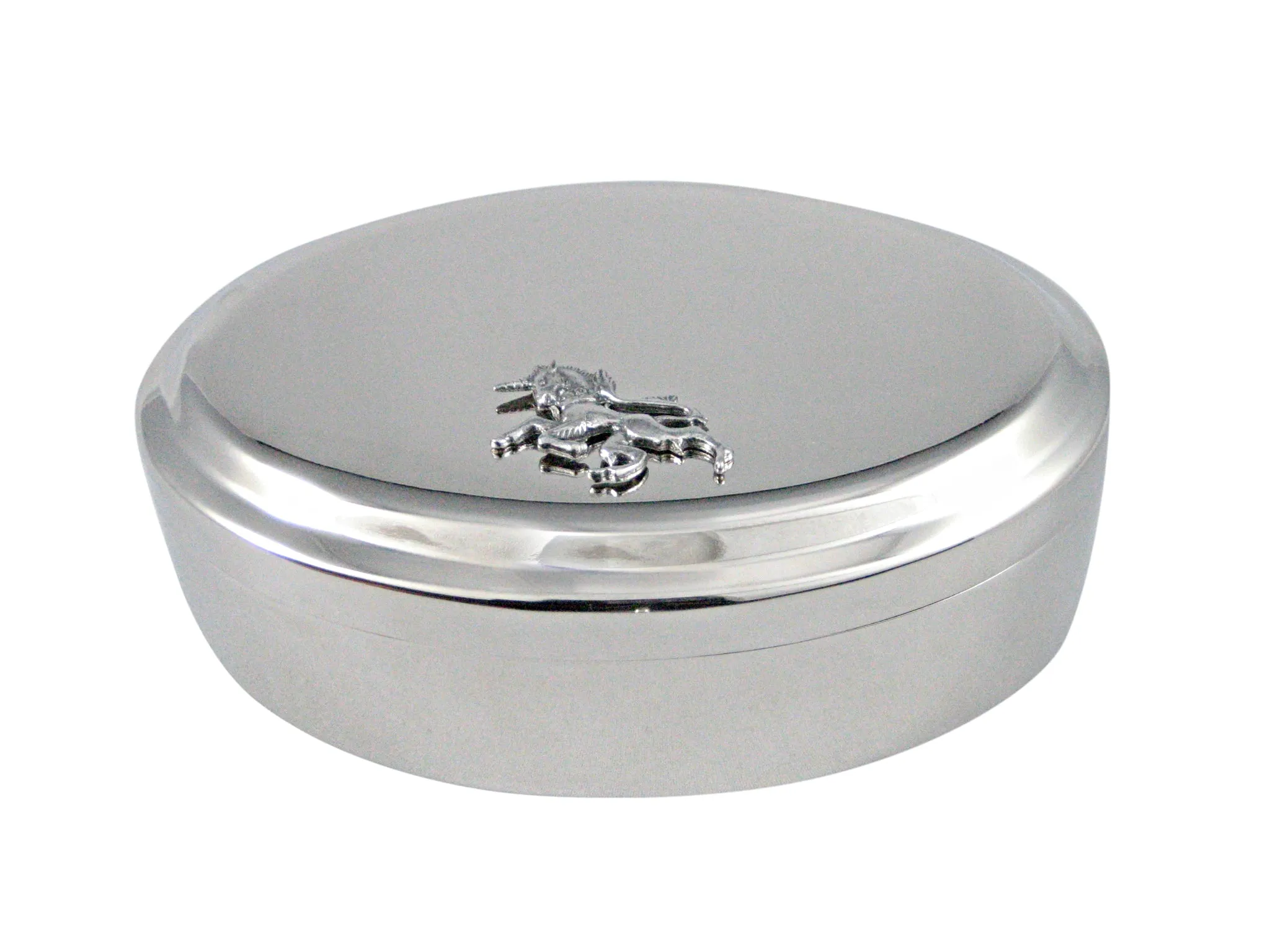 Silver Toned Textured Unicorn Pendant Oval Trinket Jewelry Box