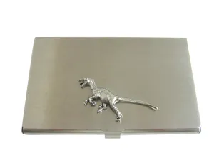 Silver Toned Textured Velociraptor Dinosaur Business Card Holder