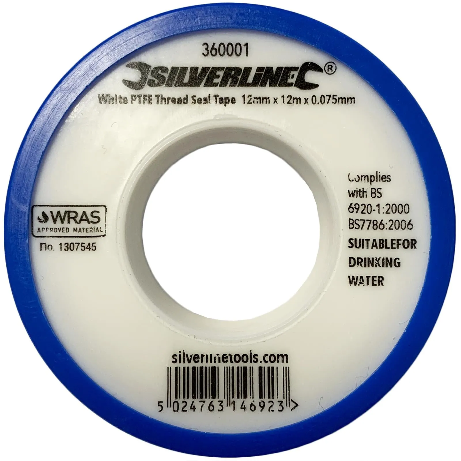 Silverline 1 Roll White PTFE Thread Seal Tap Water Plumbing 12mm x 12m