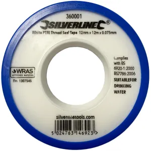 Silverline 1 Roll White PTFE Thread Seal Tap Water Plumbing 12mm x 12m