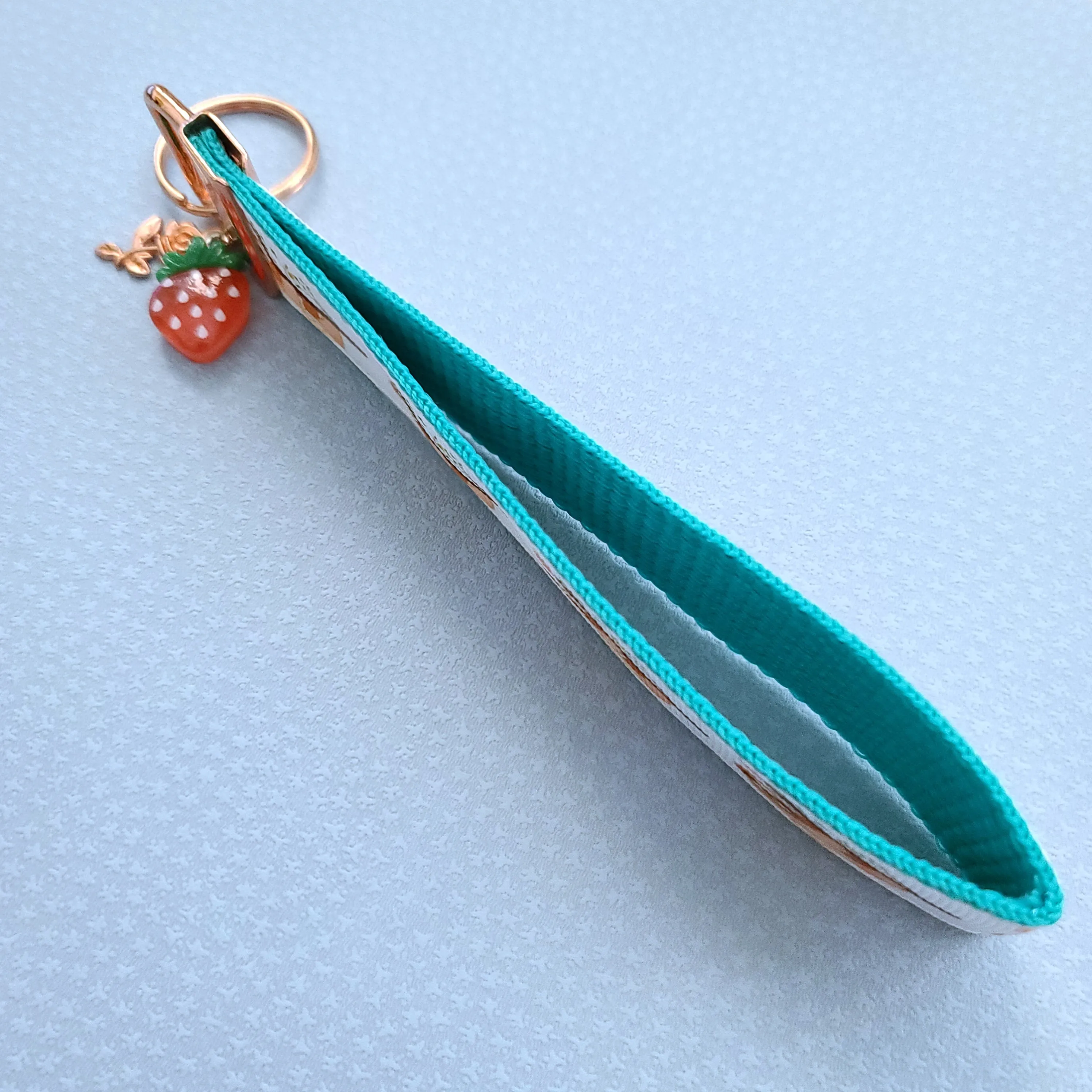 Sloths and Flowers Key Chain Fob with Strawberry and Leaf Charm
