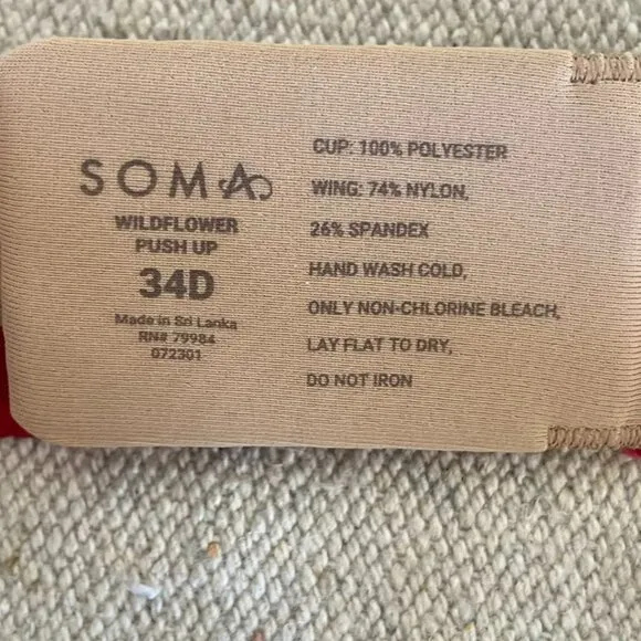 Soma Woman's Sexy Wildflower Embroidery Push-Up Bra Sz 34D