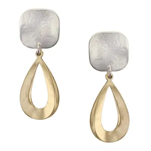 Square with Back to Back Open Teardrop Post or Clip Earring