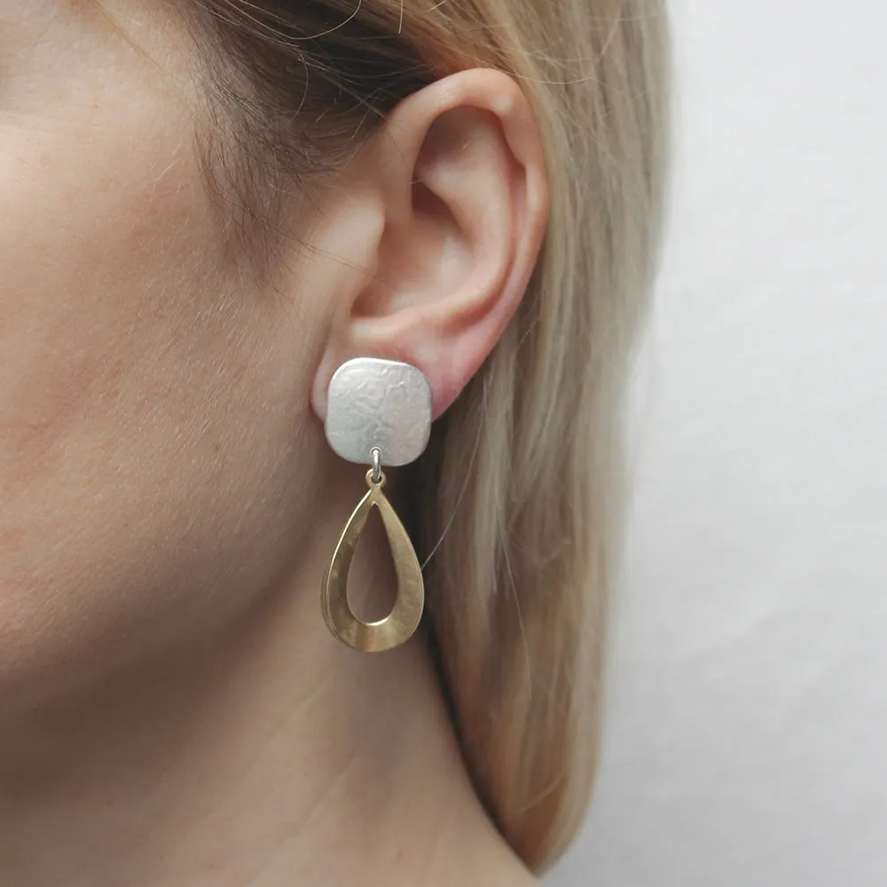 Square with Back to Back Open Teardrop Post or Clip Earring
