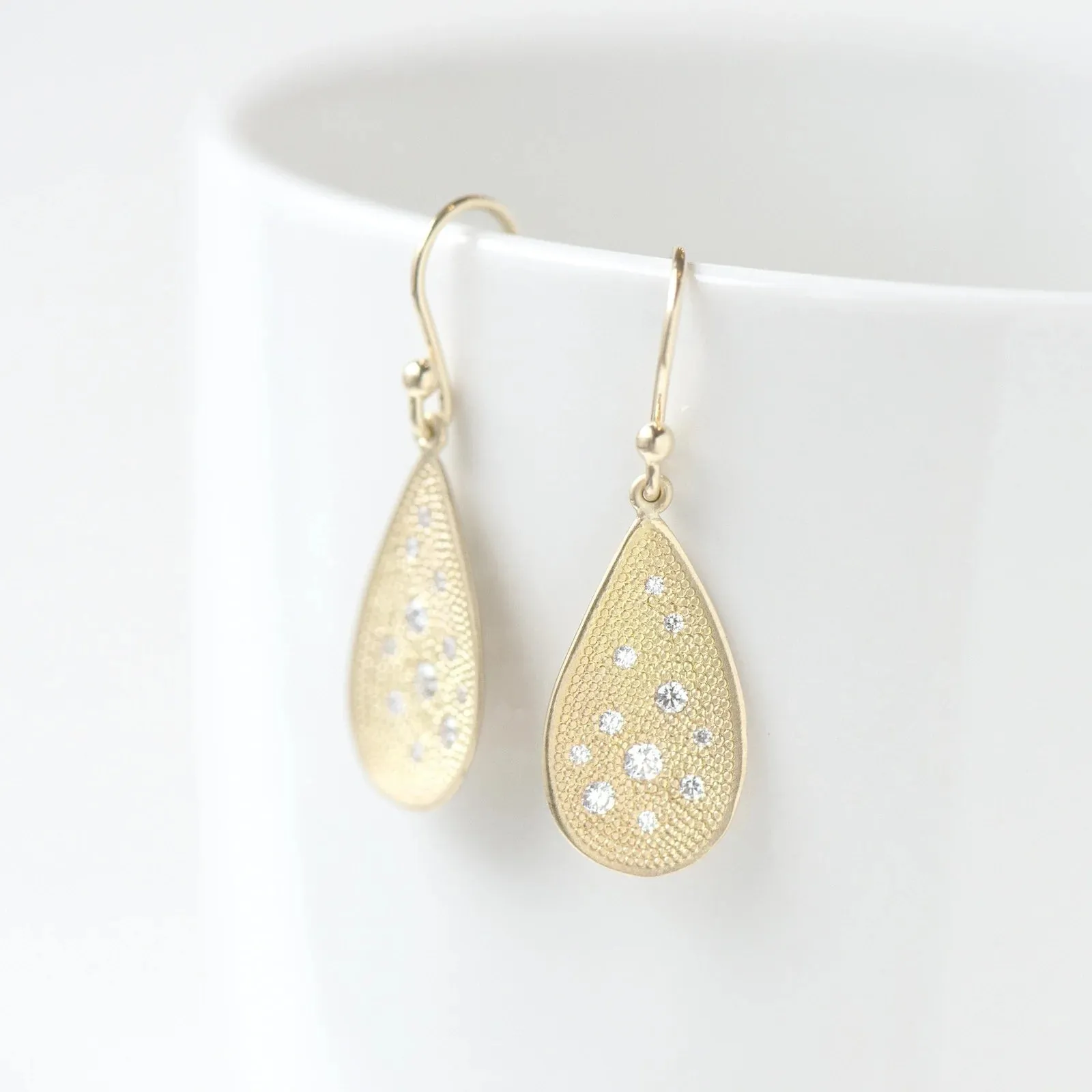 Stardust Diamond Organic Teardrop Earrings