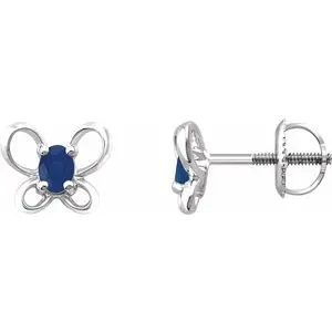 Sterling Silver 4x3 mm Oval September Youth Butterfly Birthstone Earrings