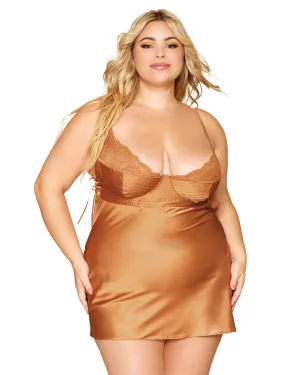 Stretch Satin Chemise with Pintucking & Lace Details