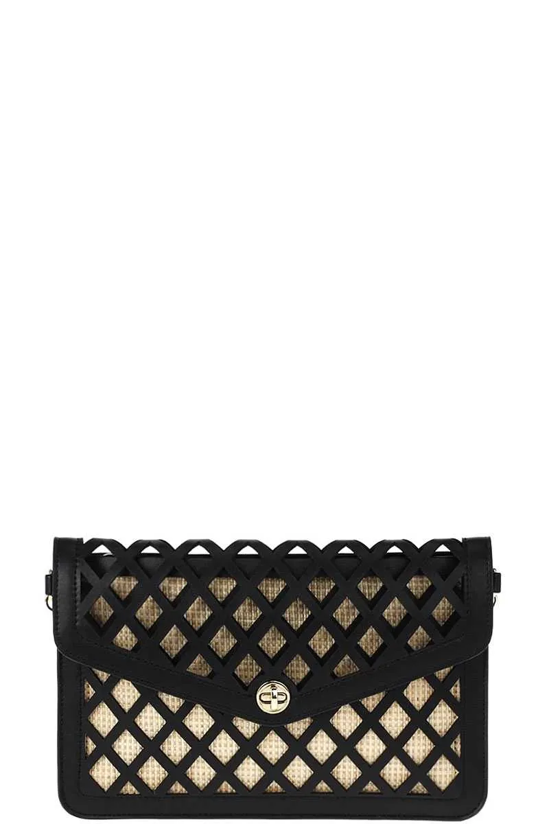 Stylish Diamond Cut Out Envelope Clutch With Shoulder Strap