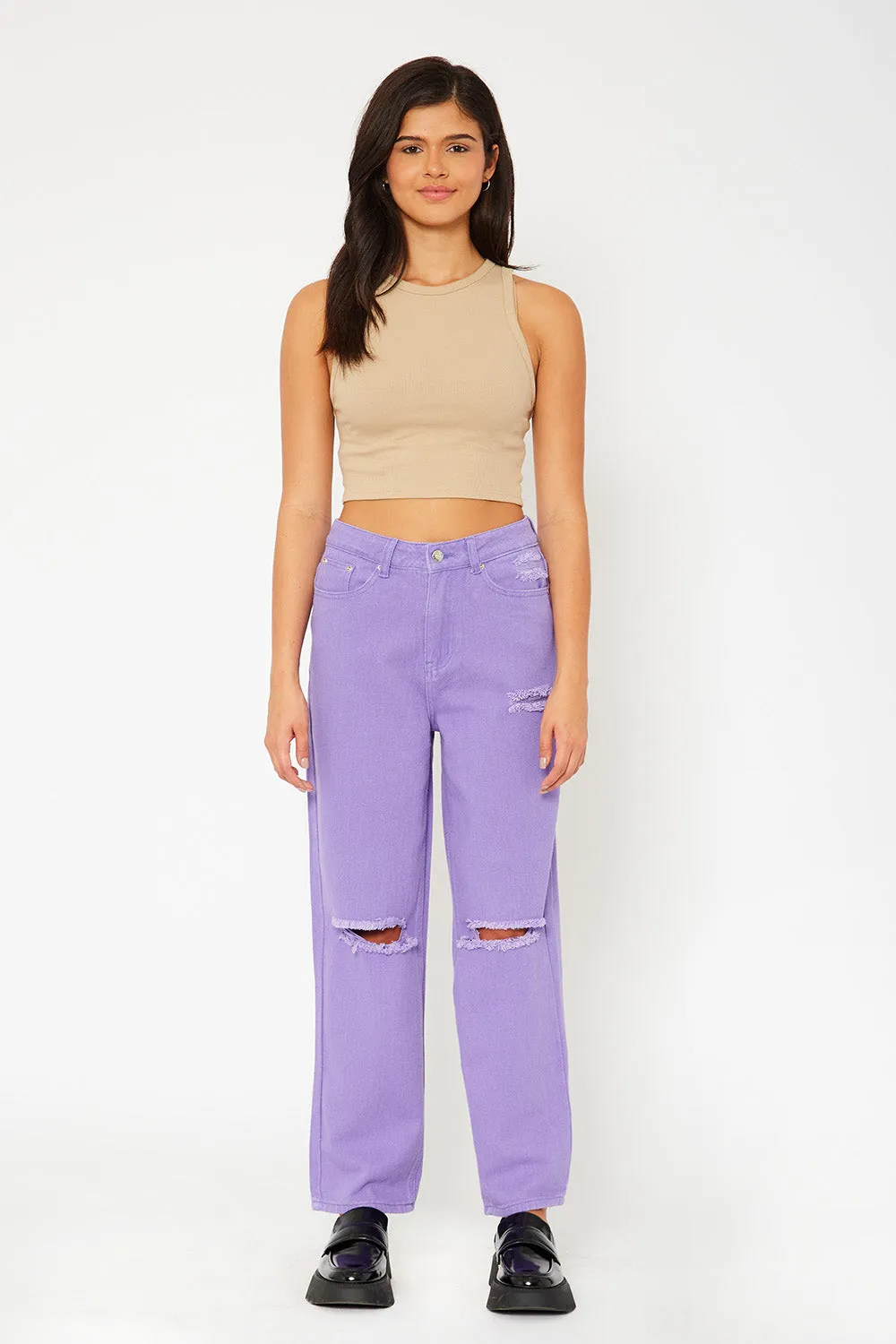 Super high-rise baggy dad straight fit color pants