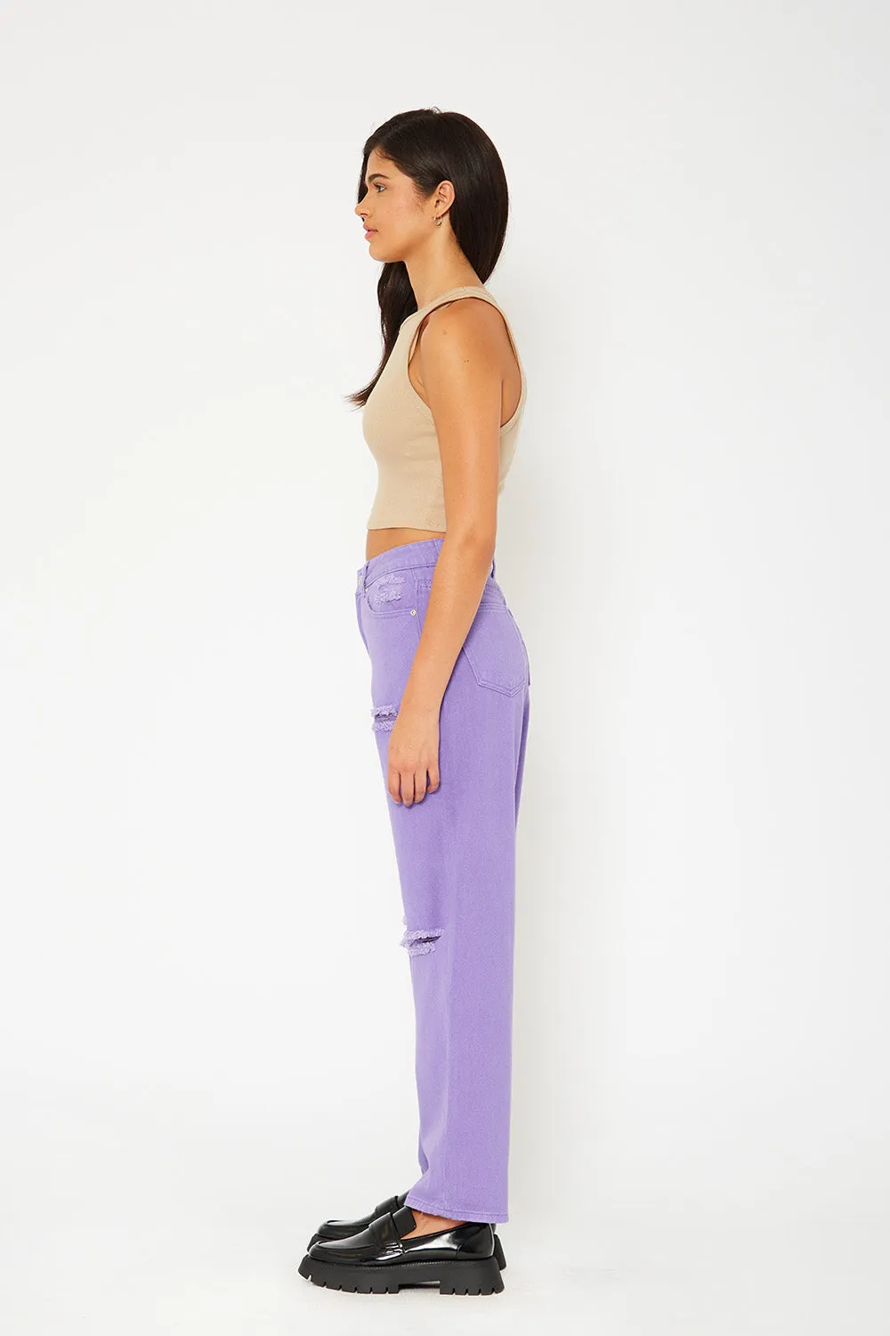 Super high-rise baggy dad straight fit color pants