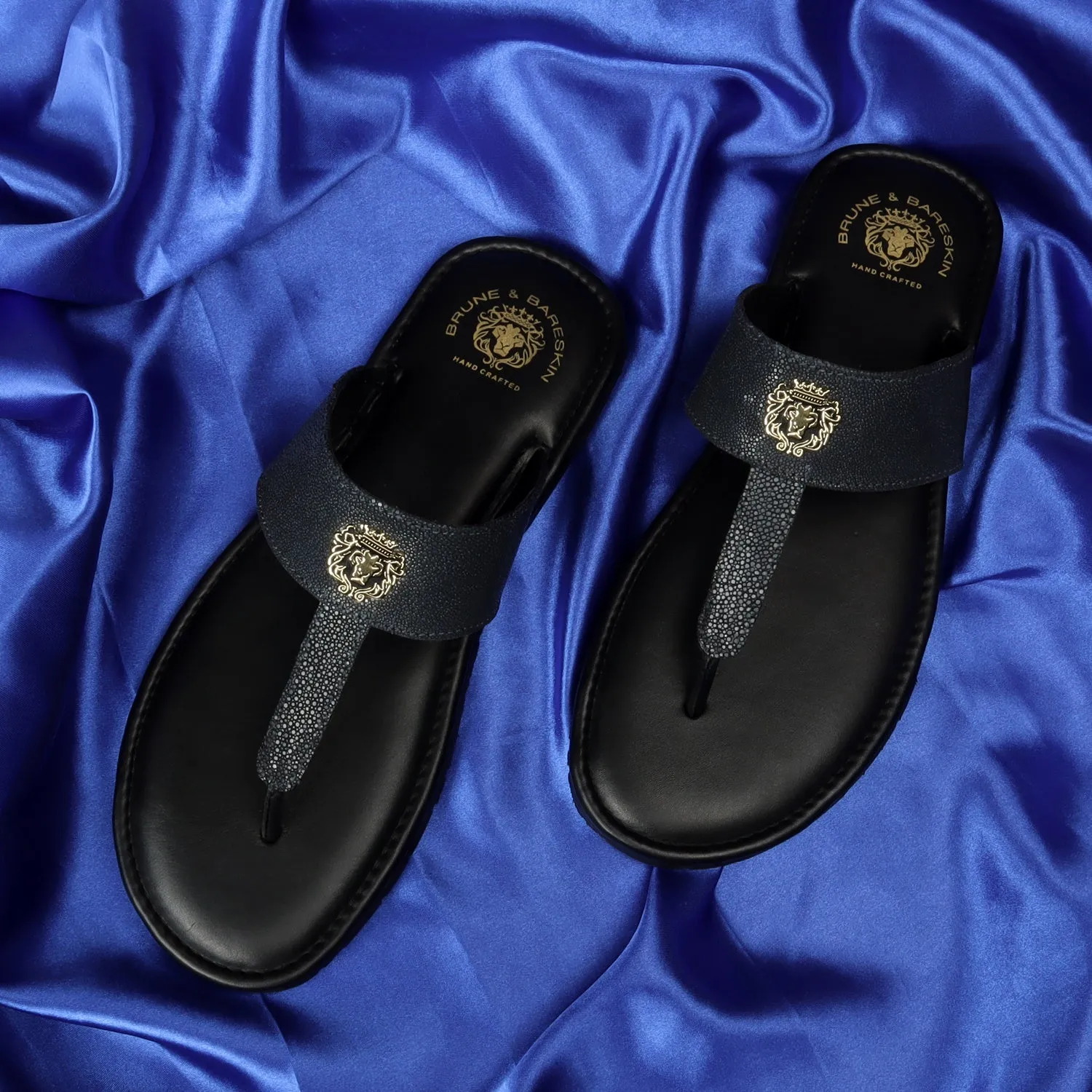 T-Strap Exotic Stingray Fish Leather Slippers