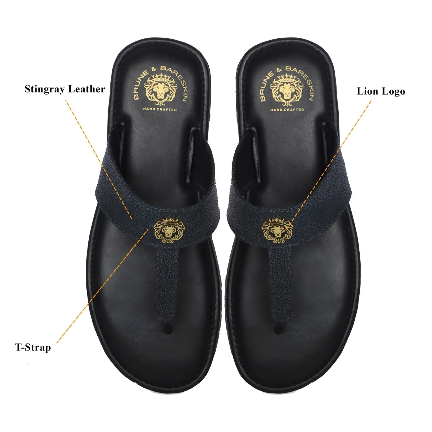 T-Strap Exotic Stingray Fish Leather Slippers