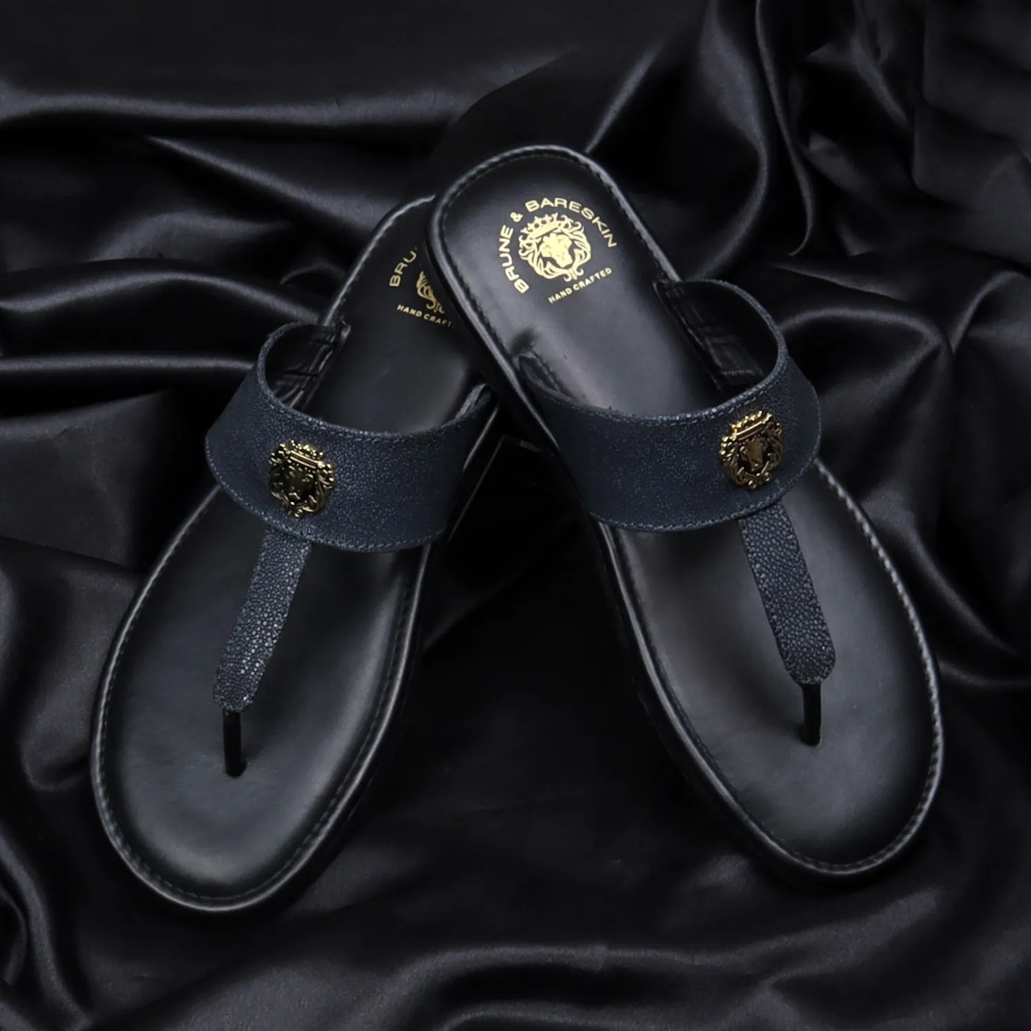 T-Strap Exotic Stingray Fish Leather Slippers
