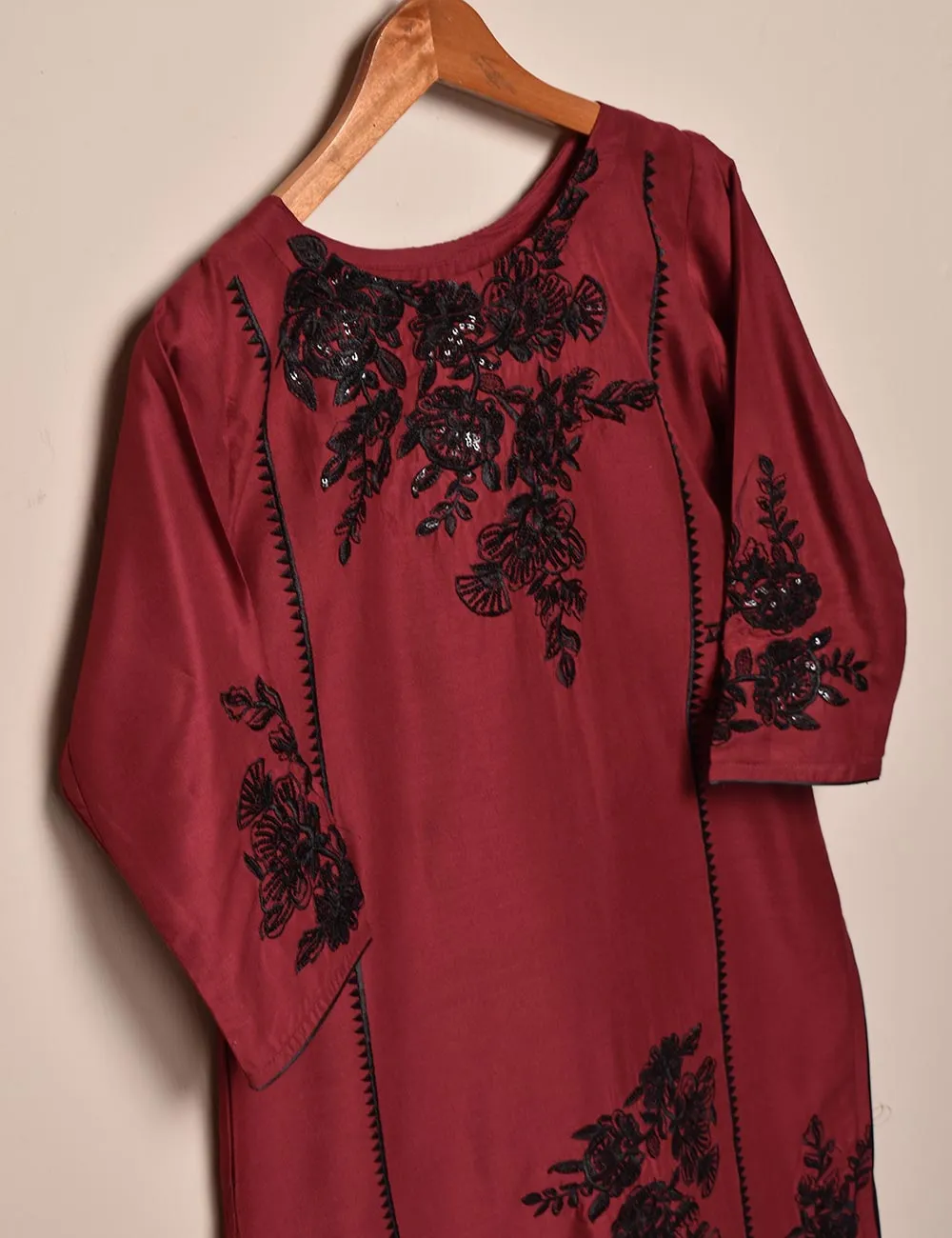 Tehwaar Winter Linen Embroidered Stitched Kurti - Foliage (TW-05A-Maroon)