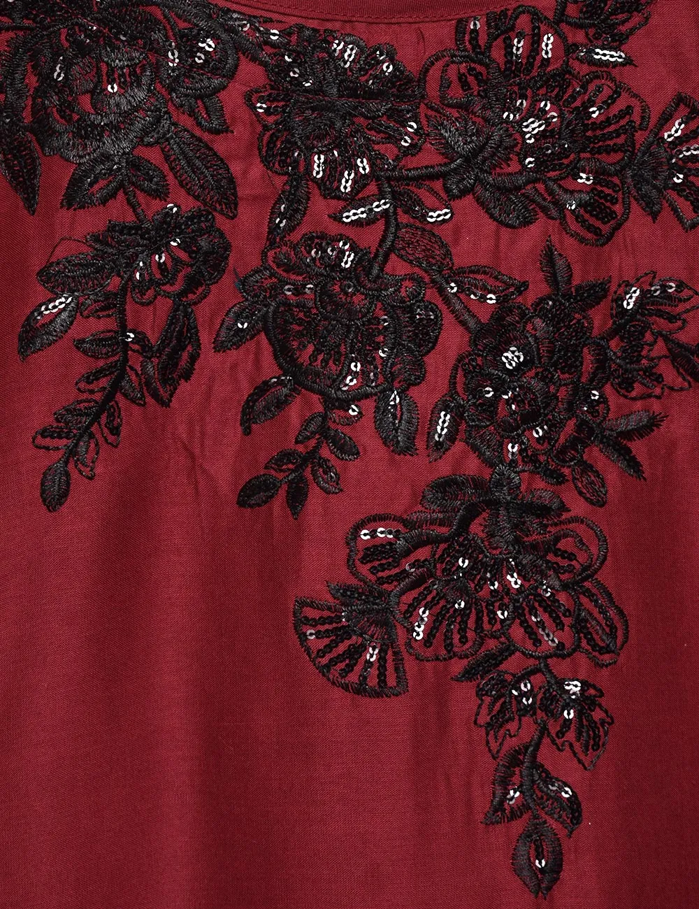 Tehwaar Winter Linen Embroidered Stitched Kurti - Foliage (TW-05A-Maroon)