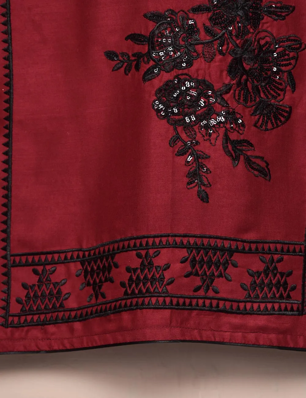 Tehwaar Winter Linen Embroidered Stitched Kurti - Foliage (TW-05A-Maroon)