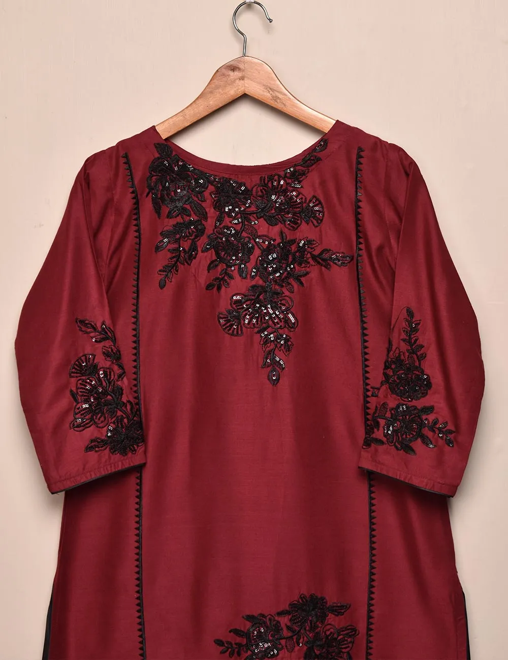 Tehwaar Winter Linen Embroidered Stitched Kurti - Foliage (TW-05A-Maroon)