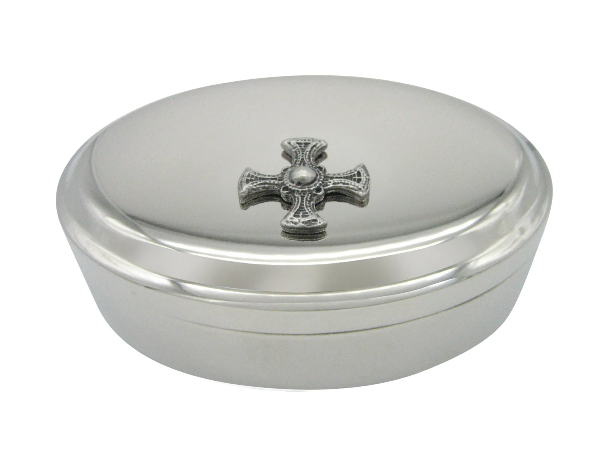 Textured Ancient Celtic Cross Pendant Oval Trinket Jewelry Box