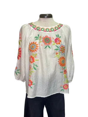 Textured Embroidery Detail Top White