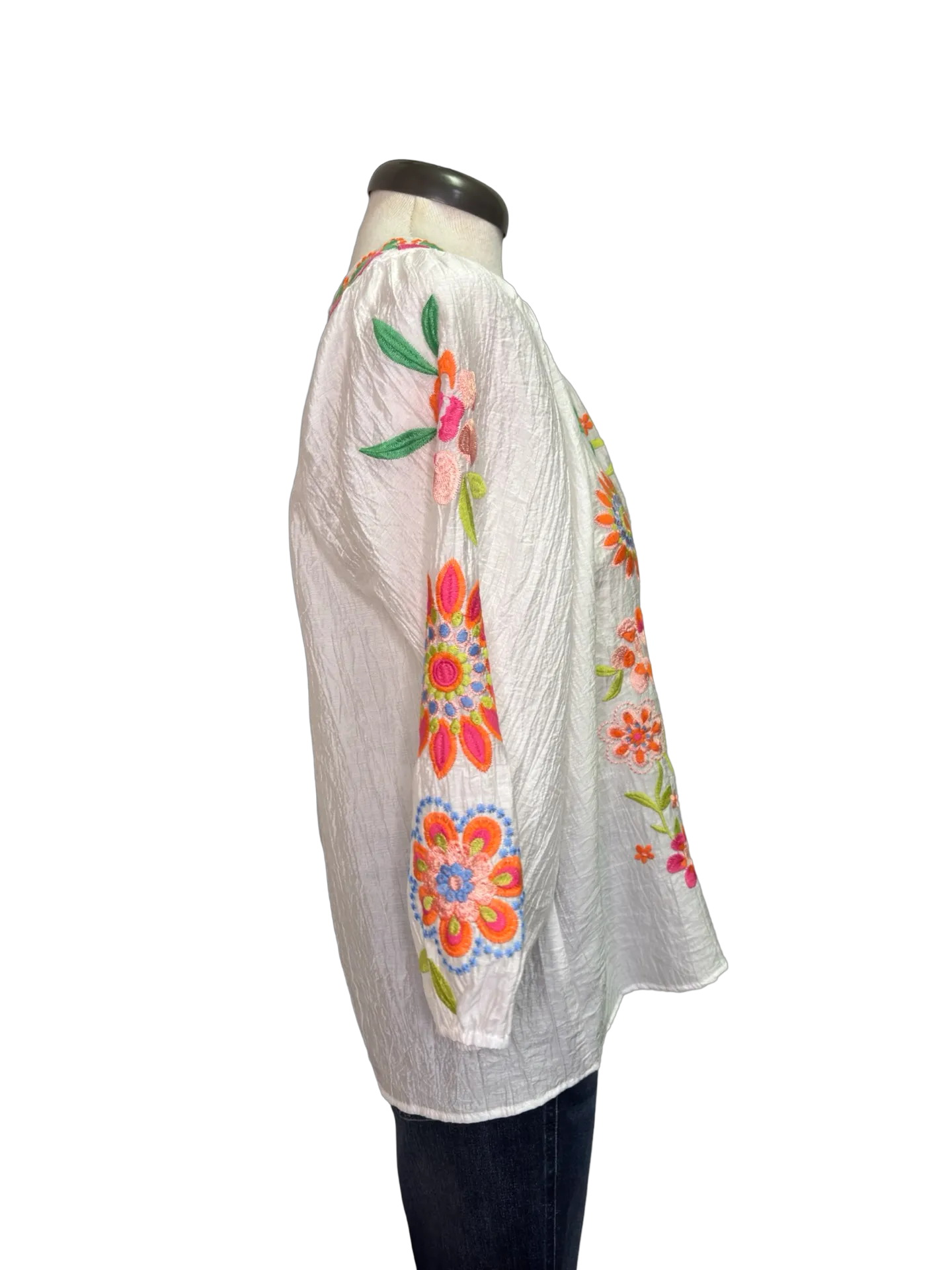 Textured Embroidery Detail Top White
